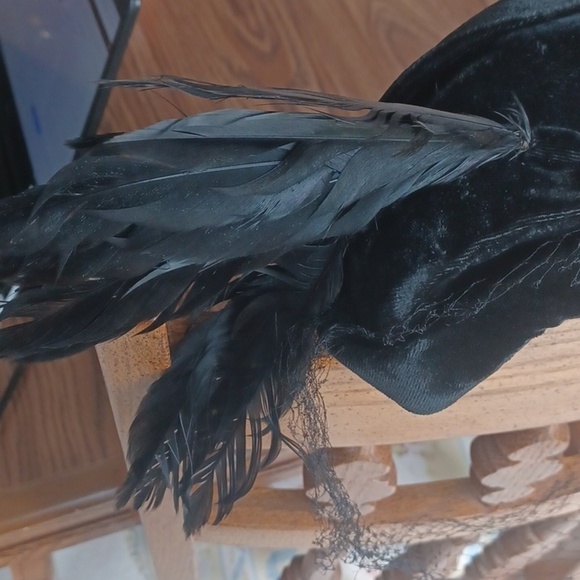 Vintage 1920\'s Black Velvet Hat with Raven Feathers main image 5